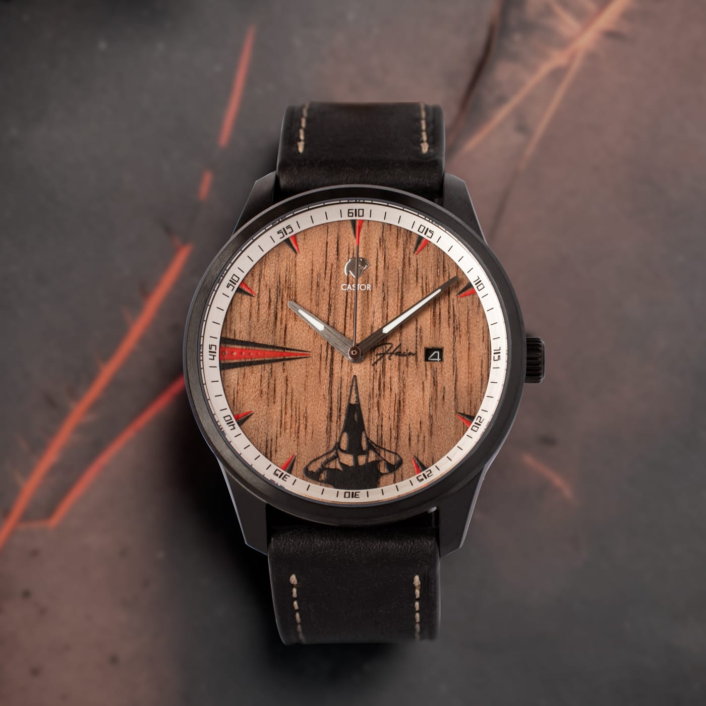 Castor Watches Diaguita HAIN — round ~40mm 3-hand, applied baton-marker indices — HAIN