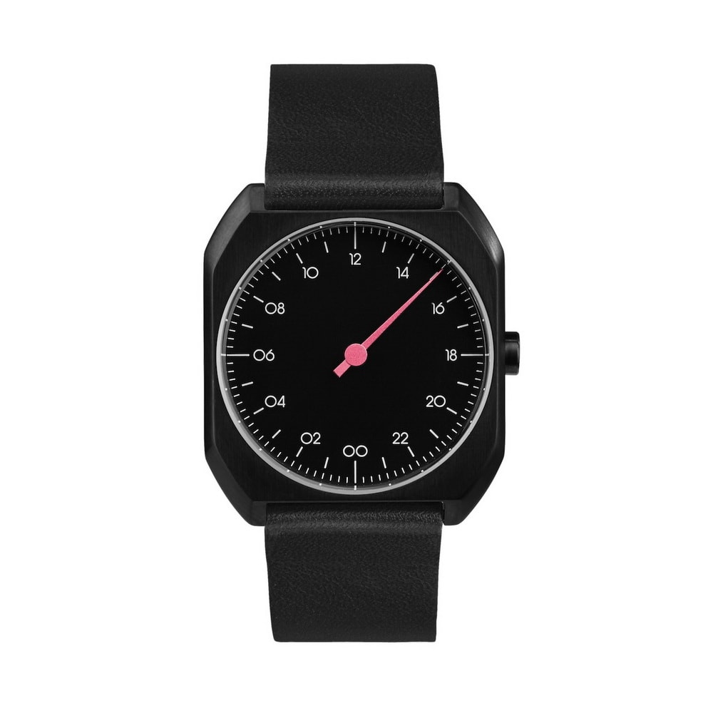 Slow Watches Slow Mo 34mm GMT Mo — cushion/squared case, single-hand 24h, printed 24h numerals — Black
